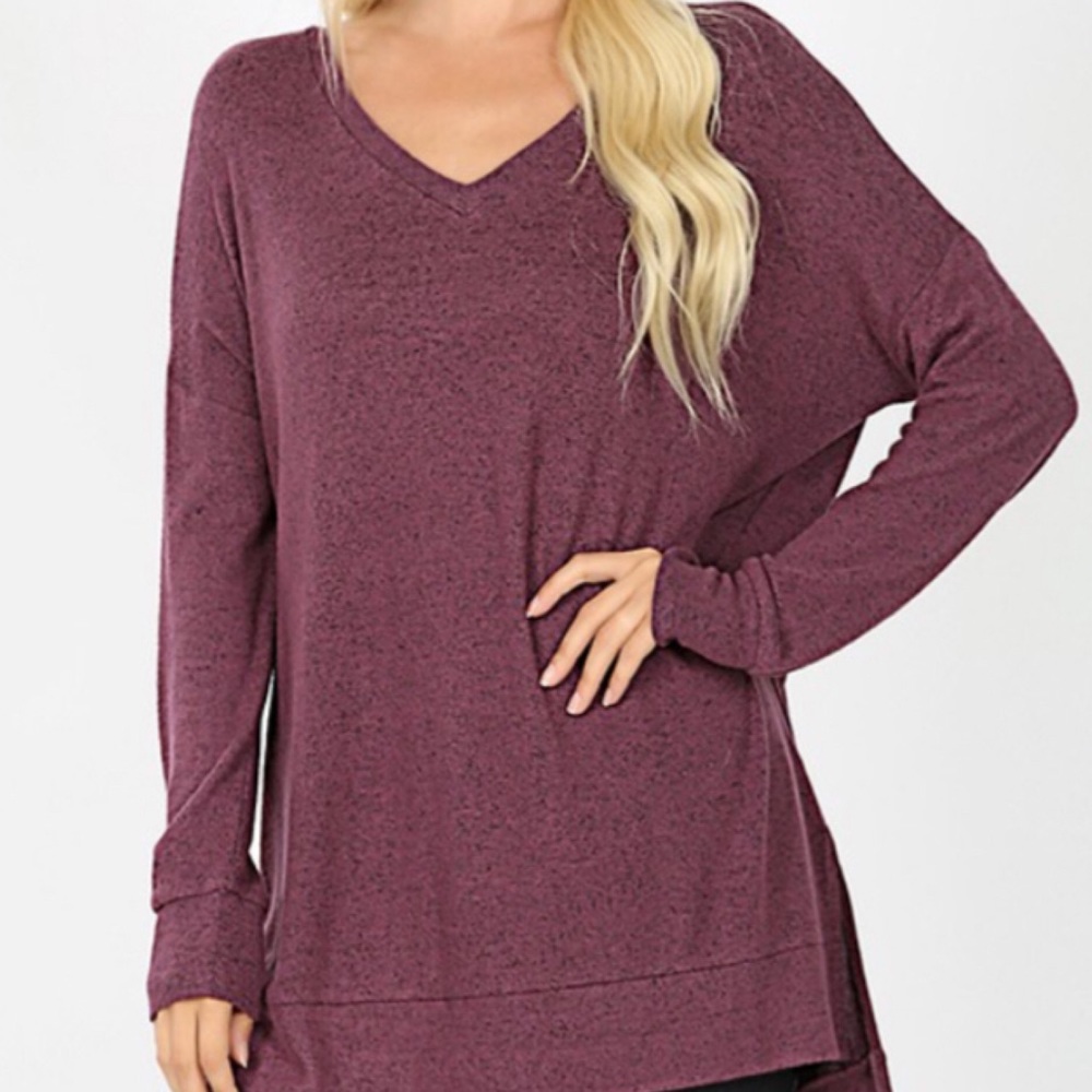 Brushed Melange Soft V-Neck High Low Sweater! - Picture 6 of 9